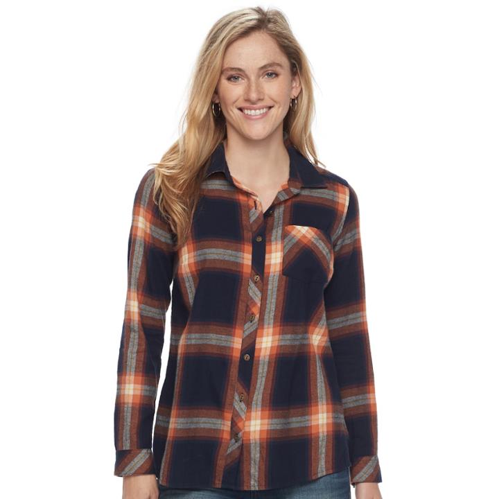 Women's Sonoma Goods For Life™ Essential Plaid Flannel Shirt, Size: Xxl, Blue (navy)