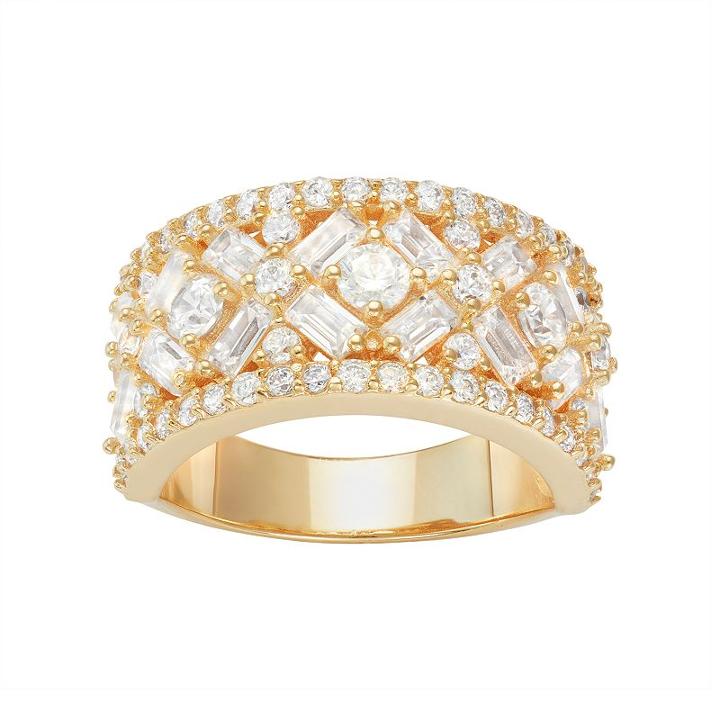 14k Gold Over Silver Cubic Zirconia Baguette X Ring, Women's, Size: 10, White