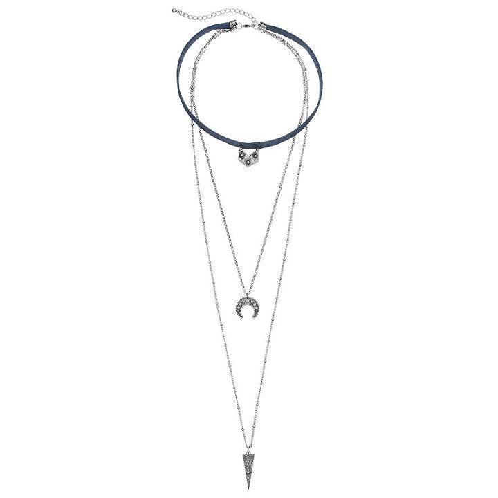 Mudd&reg; Geometric Pendant Layered Choker Necklace, Women's, Blue Other
