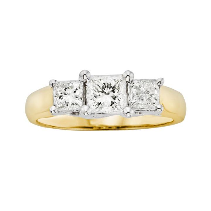 18k Gold Two Tone 1-ct. T.w. Princess-cut Igl Certified Colorless Diamond 3-stone Ring, Women's, Size: 6.50, White