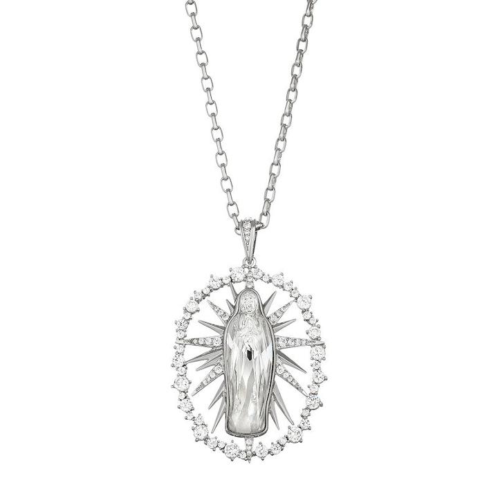 Silver Tone Crystal & Cubic Zirconia Virgin Mary Pendant Necklace, Women's, White
