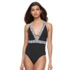 Women's Apt. 9&reg; Geometric-trim One-piece Swimsuit, Size: Medium, Black