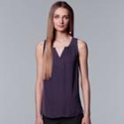 Women's Simply Vera Vera Wang Pleated Splitneck Tank, Size: Xl, Med Purple