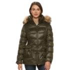 Women's Halitech Hooded Faux-fur Trim Puffer Jacket, Size: Small, Green