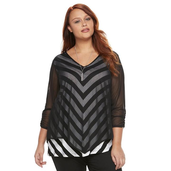 Plus Size Ab Studio Mitered Popover Top, Women's, Size: 3xl, Ovrfl Oth