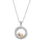 Timeless Sterling Silver Tri-tone Cubic Zirconia Star & Moon Floating Charm Pendant, Women's