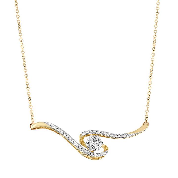 10k Gold 1/5 Carat T.w. Diamond Twist Bar Flower Necklace, Women's, Size: 17, White