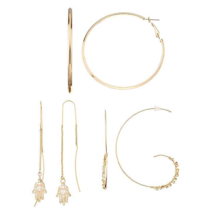 Hamsa Threader, Shaky Bead Threader & Hoop Earring Set, Women's, Gold