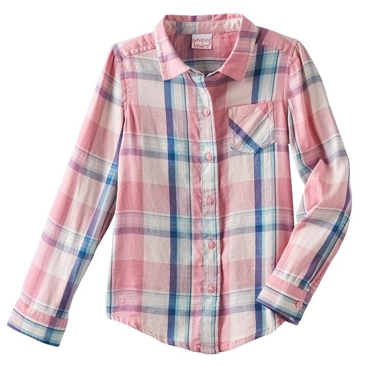 Girls 4-10 Jumping Beans&reg; Long Sleeve Sparkle Button-front Shirt, Size: 10, Brt Pink