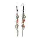 Mudd&reg; Two Tone Bead Leaf And Feather Charm Linear Drop Earrings, Women's, Multicolor