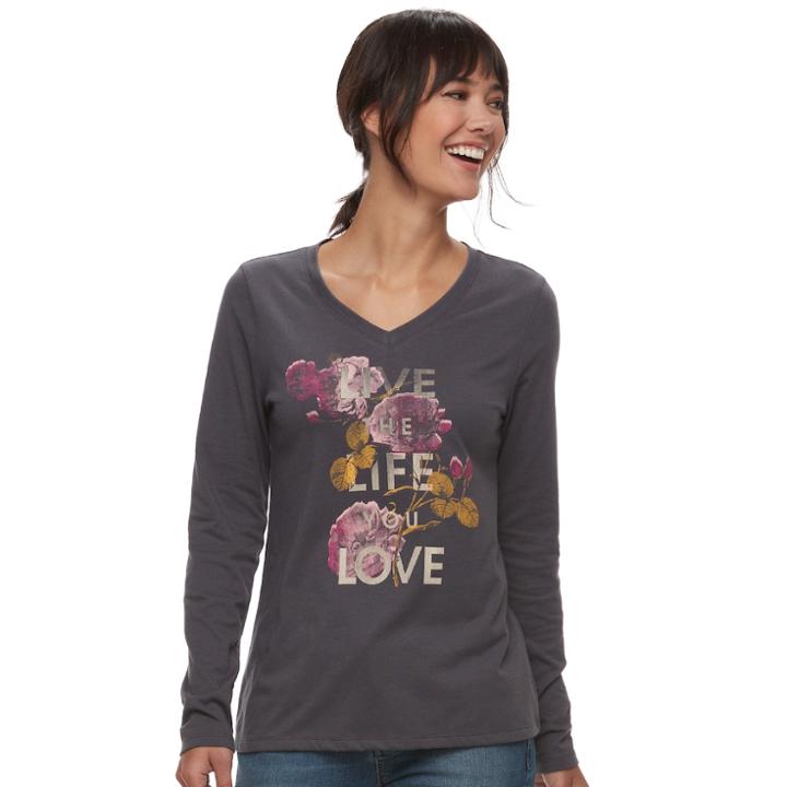 Women's Graphic V-neck Tee, Size: Xxl, Grey