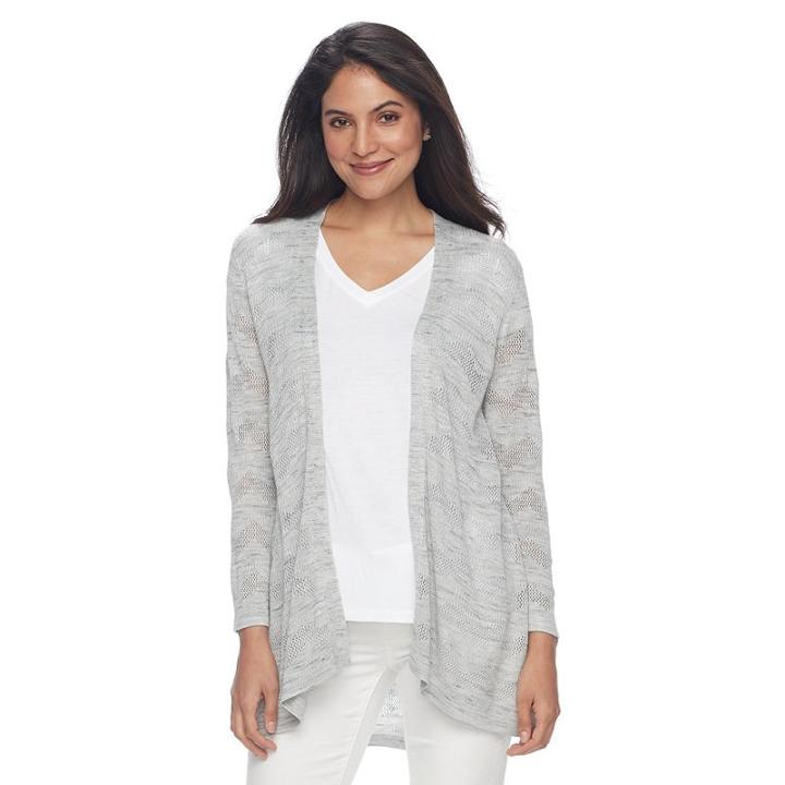 Women's Croft & Barrow&reg; Chevron-stitch Open Front Cardigan, Size: Medium, Grey