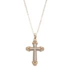 Two Tone 10k Gold Filigree Cross Pendant, Women's