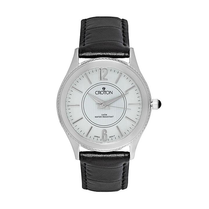 Croton Men's Leather Watch, Black