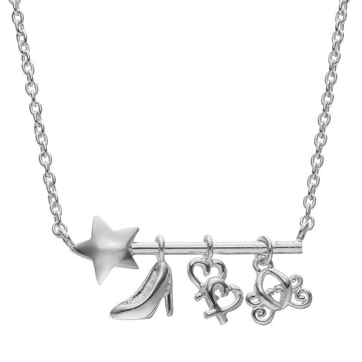 Disney's Cinderella Sterling Silver Wand, Slipper, Carriage And Heart Charm Necklace, Women's, Size: 16