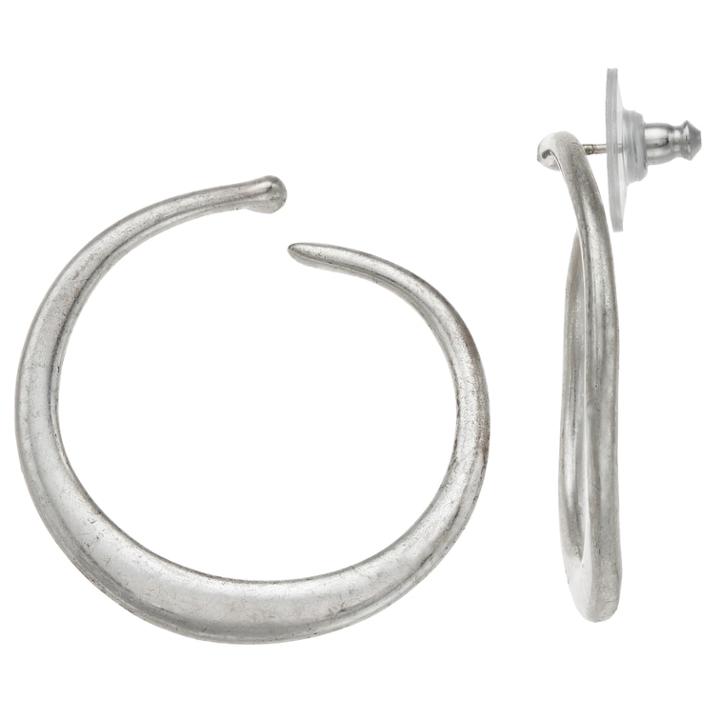 Silver Tone Post Back Open Hoop Earrings, Women's