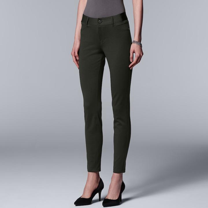 Women's Simply Vera Vera Wang Everyday Luxury Ponte Skinny Pants, Size: Xxl, Dark Green