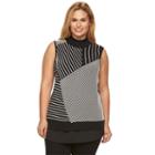 Plus Size Dana Buchman Textured Stripe Mock-layer Sweater, Women's, Size: 2xl, Black