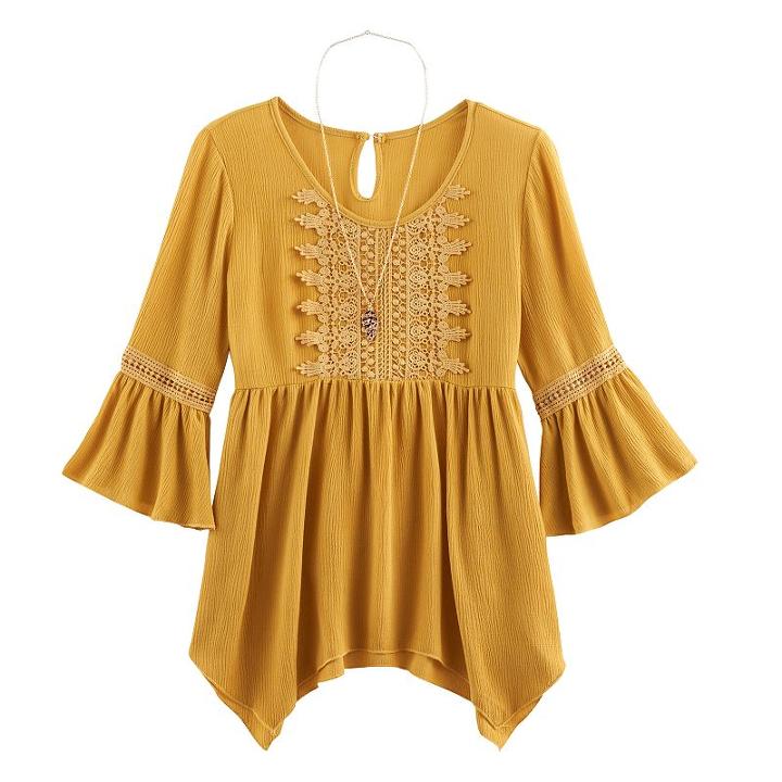 Girls 7-16 Miss Chievous Crochet Sharkbite-hem Top With Necklace, Girl's, Size: Medium, Drk Yellow
