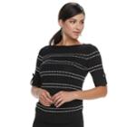 Women's Apt. 9&reg; Textured Ruched Boatneck Sweater, Size: Large, Black
