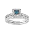 10k White Gold 1/2 Carat T.w. Blue & White Diamond Engagement Ring Set, Women's, Size: 6
