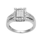 10k White Gold 1/2-ct. T.w. Diamond Rectangular Halo Ring, Women's, Size: 7