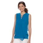 Women's Dana Buchman Lace-up V Hem Tank, Size: Large, Med Blue