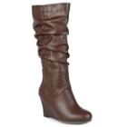 Journee Collection Hana Women's Slouch Wedge Boots, Girl's, Size: 9 Wc, Brown
