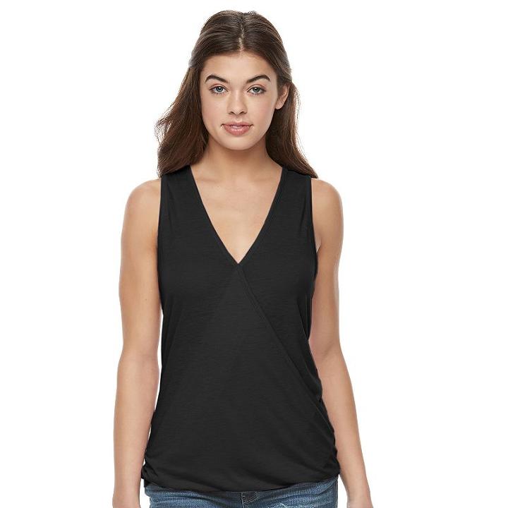 Juniors' Awake Surplice High-low Tank, Teens, Size: Medium, Black