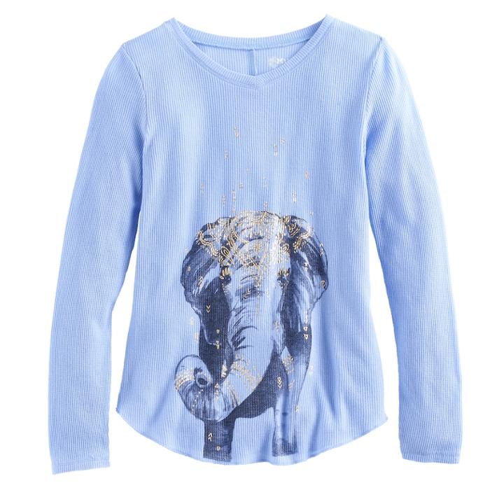 Girls 7-16 & Plus Size Mudd® V-neck Thermal Graphic Tee, Size: 20 1/2, Blue (navy)