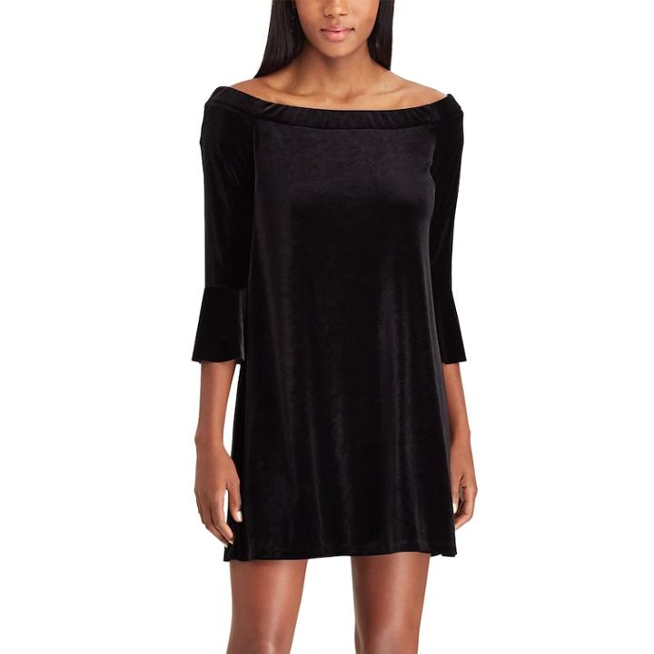 Women's Chaps Off-the-shoulder Velvet Dress, Size: Medium, Black