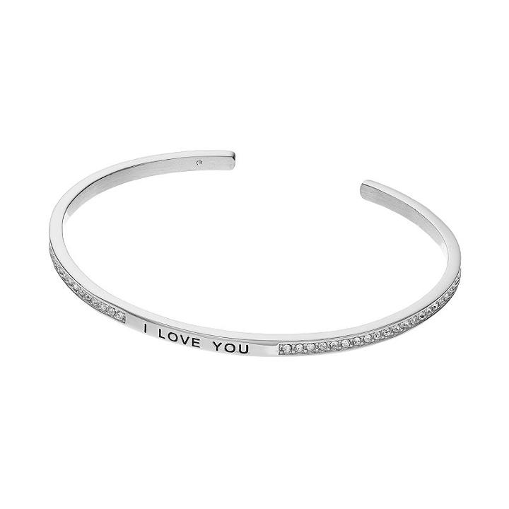 Silver Expressions By Larocks Crystal I Love You To The Moon & Back Cuff Bracelet, Women's, Grey