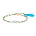Gold Tone Sterling Silver Aqua Calci & Apatite Bead Tassel Bracelet, Women's, Blue