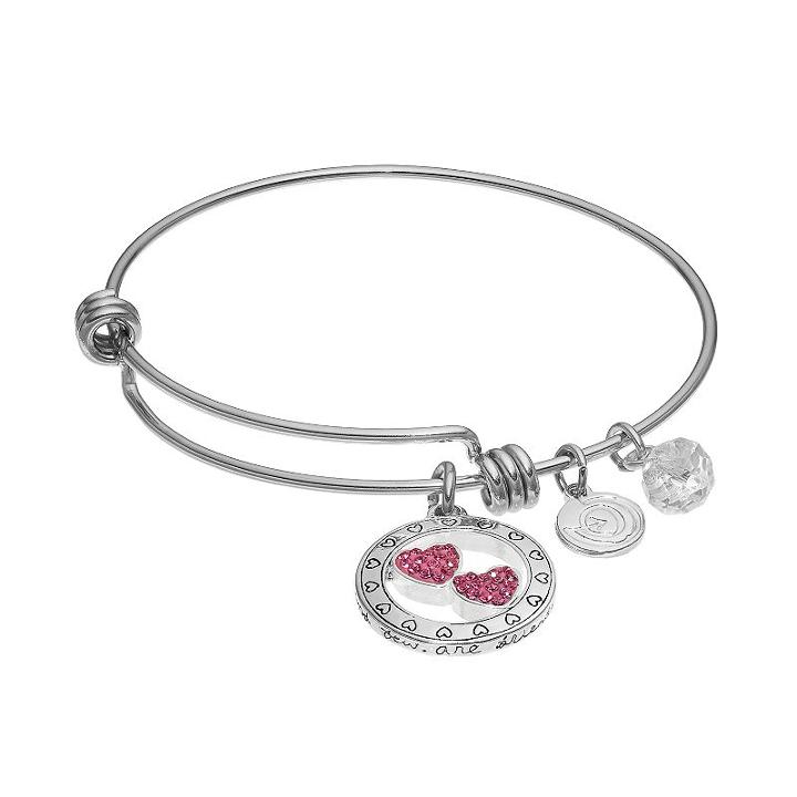 Love This Life Crystal Friends Heart Charm Bangle Bracelet, Women's, Pink
