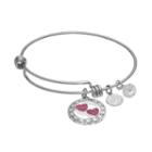Love This Life Crystal Friends Heart Charm Bangle Bracelet, Women's, Pink
