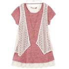 Girls 7-16 Speechless Crochet Vest & Lace Hem Tee With Necklace, Size: Small, Light Pink