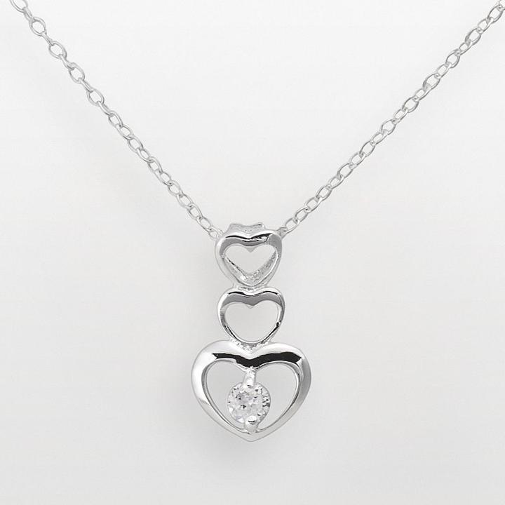 Sterling Silver Cubic Zirconia Linear Heart Pendant, Women's, Size: 18, White