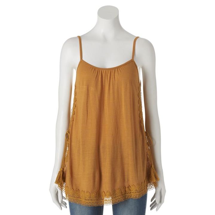 Juniors' Rewind Crochet Trim Swing Tank, Girl's, Size: Medium, Gold