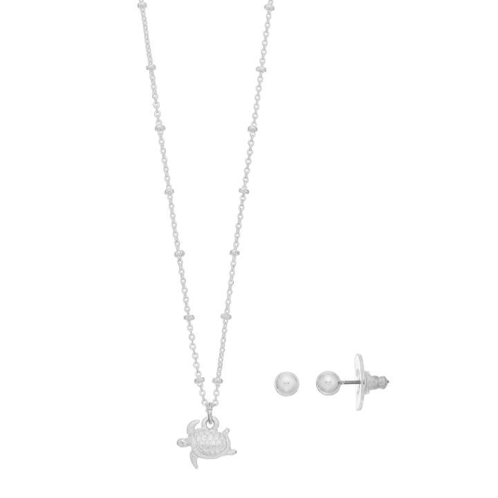 Lc Lauren Conrad Turtle Pendant Necklace & Stud Earring Set, Women's, Silver