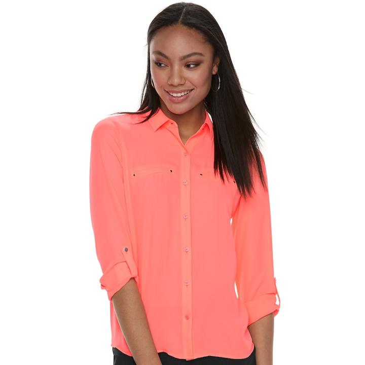 Women's Apt. 9&reg; Convertible Button Tab Blouse, Size: Medium, Brt Orange