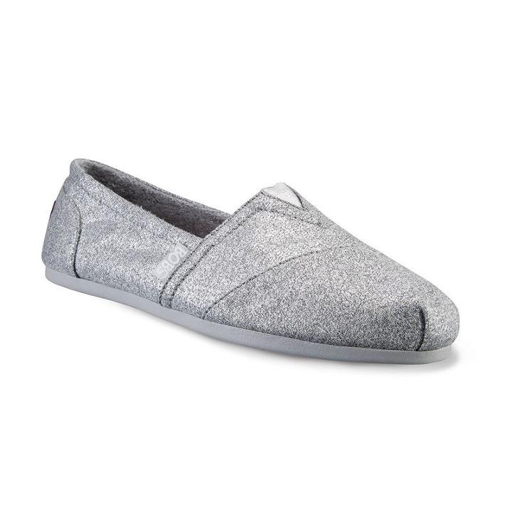 Skechers Bobs Plush Shimmer Women's Slip-on Flats, Girl's, Size: 8, Med Grey