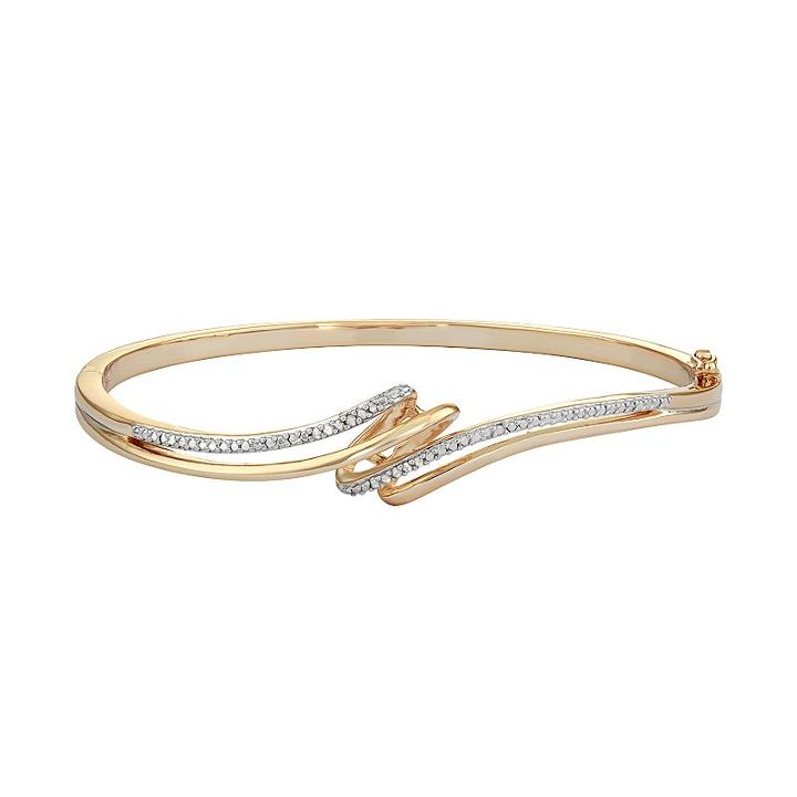 18k Gold Over Silver Diamond Accent Bypass Bangle Bracelet, Women's, White