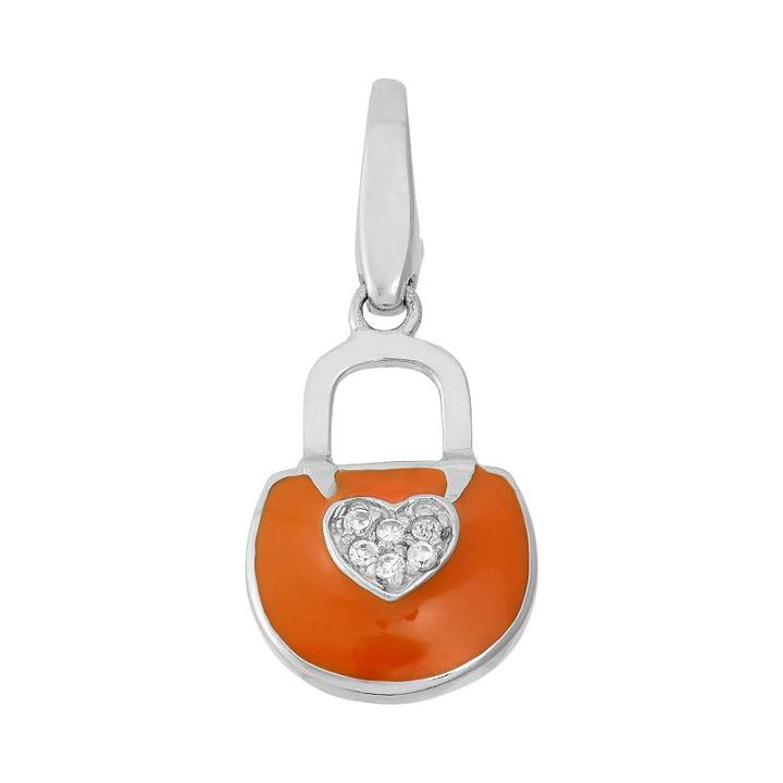 Giorgio Martello Cubic Zirconia Sterling Silver Heart Purse Charm, Women's, Orange