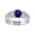 Lab-created Blue & White Sapphire & 1/8 Carat T.w. Diamond 10k White Gold 3-stone Engagement Ring Set, Women's, Size: 5