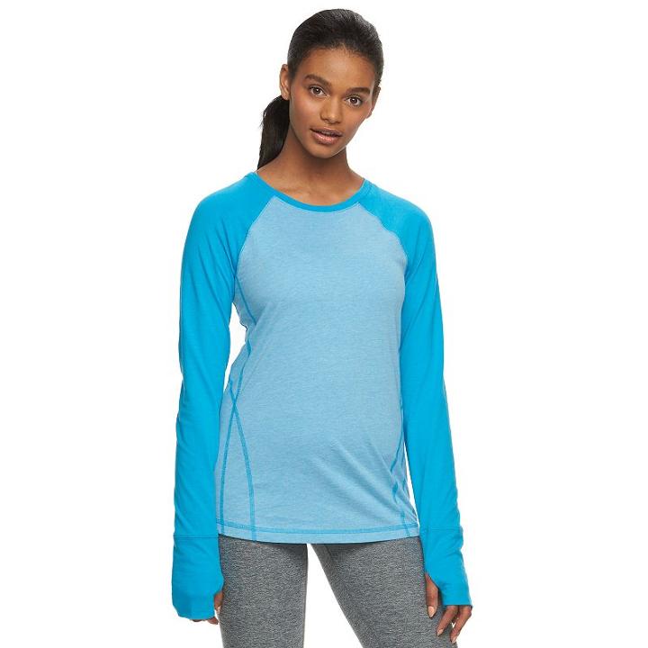 Women's Tek Gear&reg; Printed Raglan Layering Tee, Size: Xl, Turquoise/blue (turq/aqua)