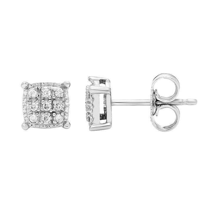 Sterling Silver Diamond Accent Square Cluster Stud Earrings, Women's, White