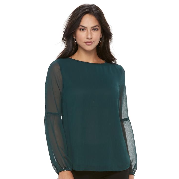 Women's Apt. 9&reg; Textured Balloon Sleeve Top, Size: Medium, Green