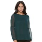 Women's Apt. 9&reg; Textured Balloon Sleeve Top, Size: Medium, Green