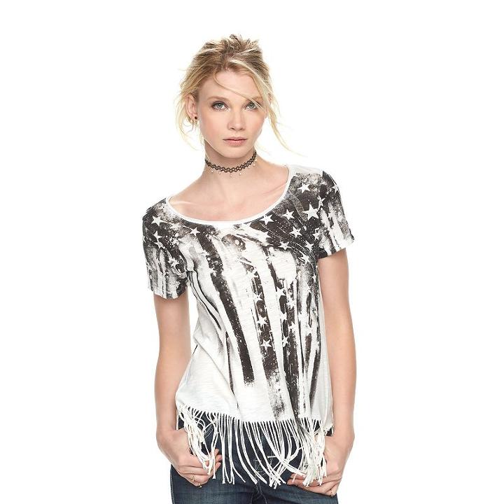 Women's Rock & Republic&reg; Fringe Flag Tee, Size: Small, White Oth