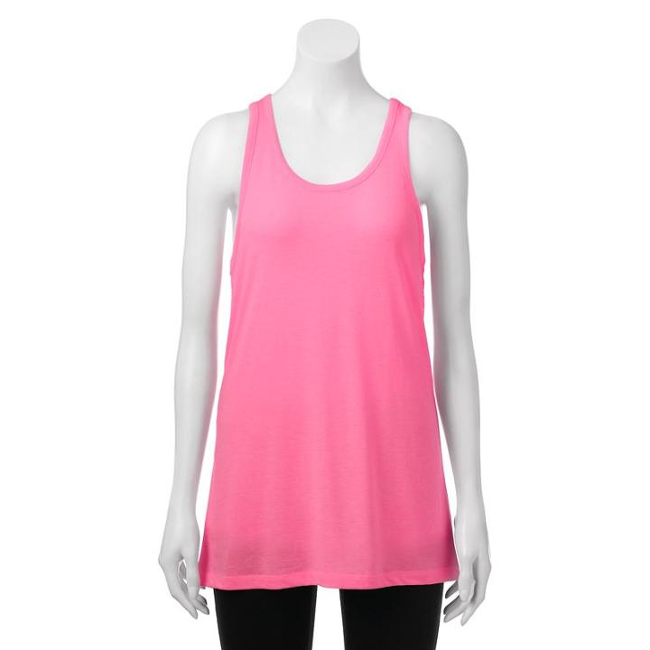 Juniors' So&reg; Mesh Back Racerback Tunic Tank, Teens, Size: Small, Brt Pink
